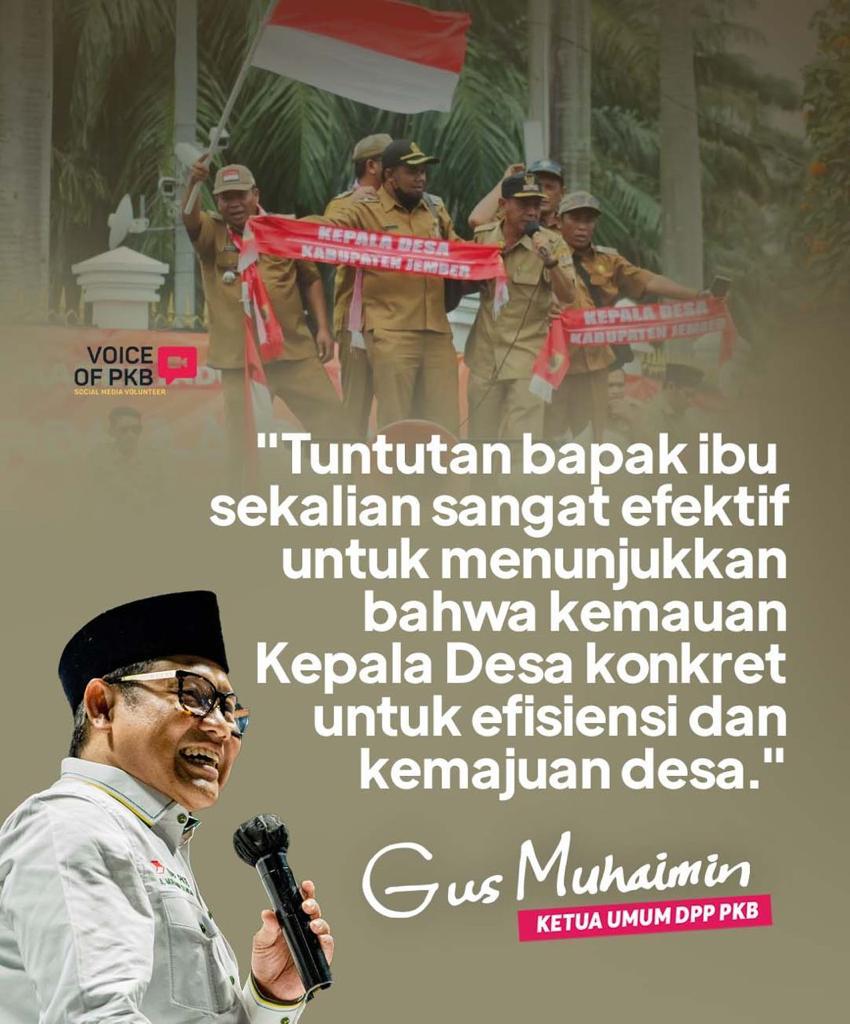 Gus Muhaimin mendukung sepenuhnya perpanjangan masa bakti kades dr 6 menjadi 9 tahun.

PKB Bersama Kades
Gus Muhaimin
<a href="/cakimiNOW/">A Muhaimin Iskandar</a>