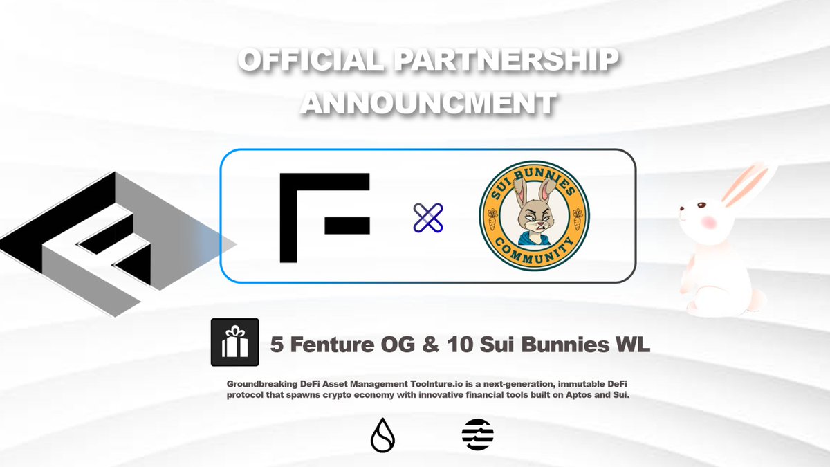 Very honored to partner with <a href="/BunniesSui/">TAOO</a>

 🎉5 OG from <a href="/FentureFinance/">Fenture AI | 1XP = 1$FFD Solana | Sui | Aptos |</a> &amp; 10 WL from <a href="/BunniesSui/">TAOO</a>

1. Follow <a href="/FentureFinance/">Fenture AI | 1XP = 1$FFD Solana | Sui | Aptos |</a> &amp; <a href="/BunniesSui/">TAOO</a>
2. Like &amp; Retweet
3. Tag 3 friends
4. Join Discord: discord.gg/3tftnwBS7u &amp; <a href="/crew3xyz/">Kasih Sayang</a> fenturefinance.crew3.xyz

#Aptos #Sui #SuiEcosystem