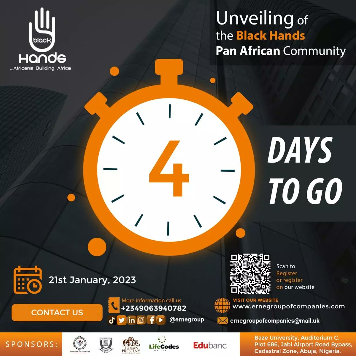 ernegroup's tweet photo. Countdown To The Unveiling of the Black Hands Pan African Community.

Anticipate 4days to go!

2023 Pan African Conference Theme: PARADIGM SHIFT 

Date: 21st January, 2023

Venue: Baze University, Auditorium C,  Plot 686, Jabi Airport Road Bypass, Cadastral Zone, Abuja, Nigeria. https://t.co/qNmxSSIb6R