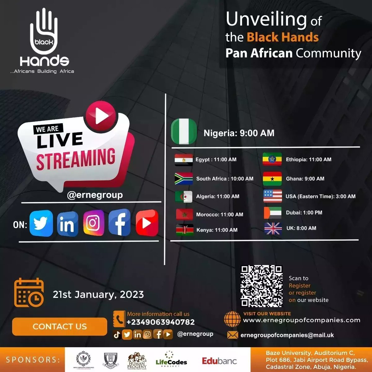 ernegroup's tweet photo. Countdown To The Unveiling of the Black Hands Pan African Community.

Anticipate 4days to go!

2023 Pan African Conference Theme: PARADIGM SHIFT 

Date: 21st January, 2023

Venue: Baze University, Auditorium C,  Plot 686, Jabi Airport Road Bypass, Cadastral Zone, Abuja, Nigeria. https://t.co/qNmxSSIb6R
