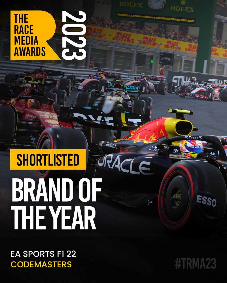 Delighted to share a pair of prestigious nominations #F122game has received over the last week 🎉 ⭐ Racing Game of the Year - #DICEAwards ⭐ Brand of the Year - #TRMA23 A massive thank you to @Official_AIAS and @racemediaawards 🤩