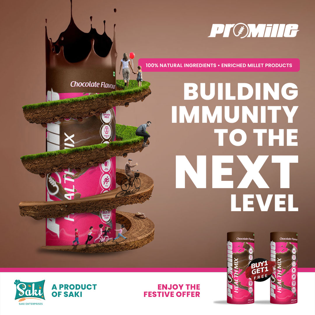 SakiEnterprises's tweet photo. Enjoy a tasty and healthy mix with our choco-flavoured drink!

Buy promille's health mix today and Get One offer!

#sakienterprises #promille #millet #offer #MilletBasedEnrichCookies #BuyOneGetOneFree #healthy #tasty #healthyfood #snacks #healthysnacks #HealthMix #BuyOneGetOne https://t.co/ne4GR93mrk
