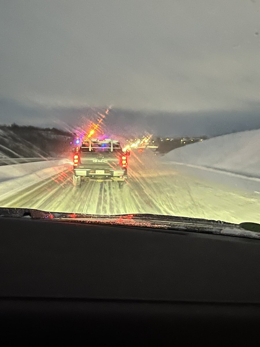 cdtellier's tweet photo. Just watched a car and a school bus pass this plow on the right!! Good lord, people…it’s freezing rain! Slow down! 🤦����♀️ #sudbury #ONstorm #weatherprobs #smh https://t.co/SAcnkWGptl
