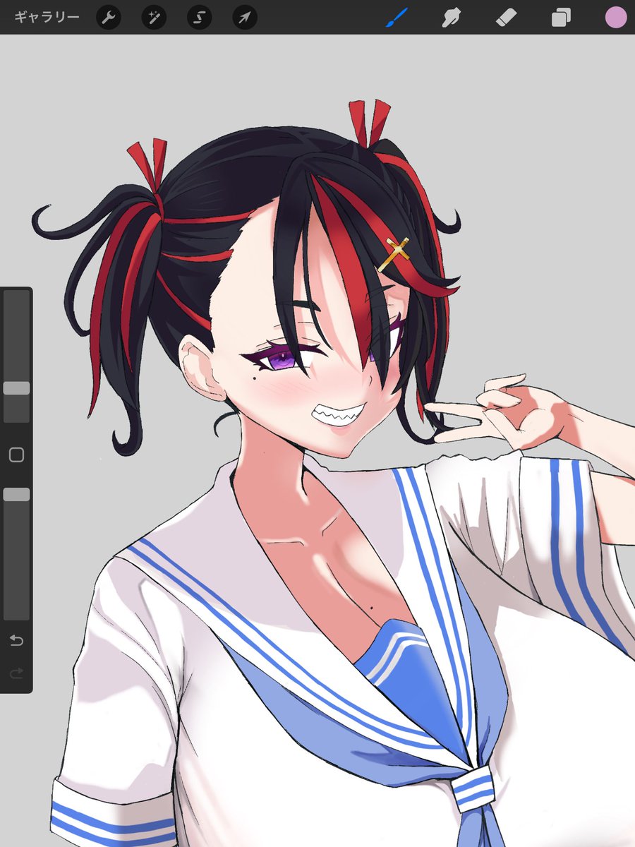 明日ハイライトを入れて色トレスして、次に行こう、、、やっぱり袖直そう、、、後悔しそうだ、、、 