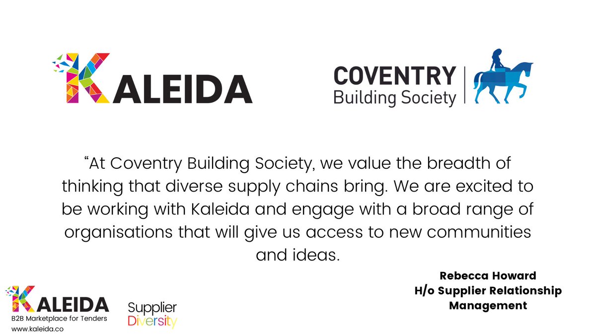 We are excited to announce that <a href="/CoventryBS/">Coventry Building Society</a> has chosen <a href="/Kaleida_Int/">Kaleida International</a> to partner with, and improve access to competitive bid invitations for firms owned and managed by underrepresented groups.
#Coventry #equity #Diversity #SmallBusiness <a href="/ChelmsCouncil/">Chelmsford City Council</a> 

Kaleida.co/blog