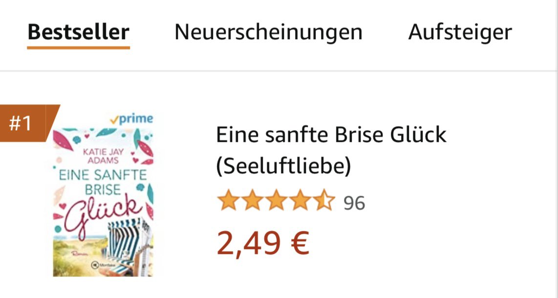 * freut sich mit Katie Jay Adams über Platz 1 in den Kindle Charts für »Eine sanfte Brise Glück«. ✨
amazon.de/gp/bestsellers…
#katiejayadams #einesanftebriseglück #montlakeromance #kindlebestseller