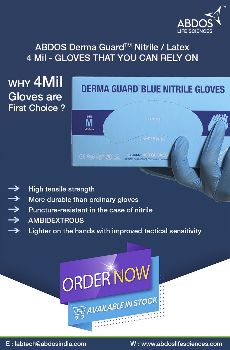Abdos Life Sciences Derma Guard Nitrile / Latex Gloves back in Stock order now and get best rate, #nitrilegloves #latexgloves #nitrile #latex #gloves #lifesciences #lifescience #pharmaceutical #biopharma #biotechnology