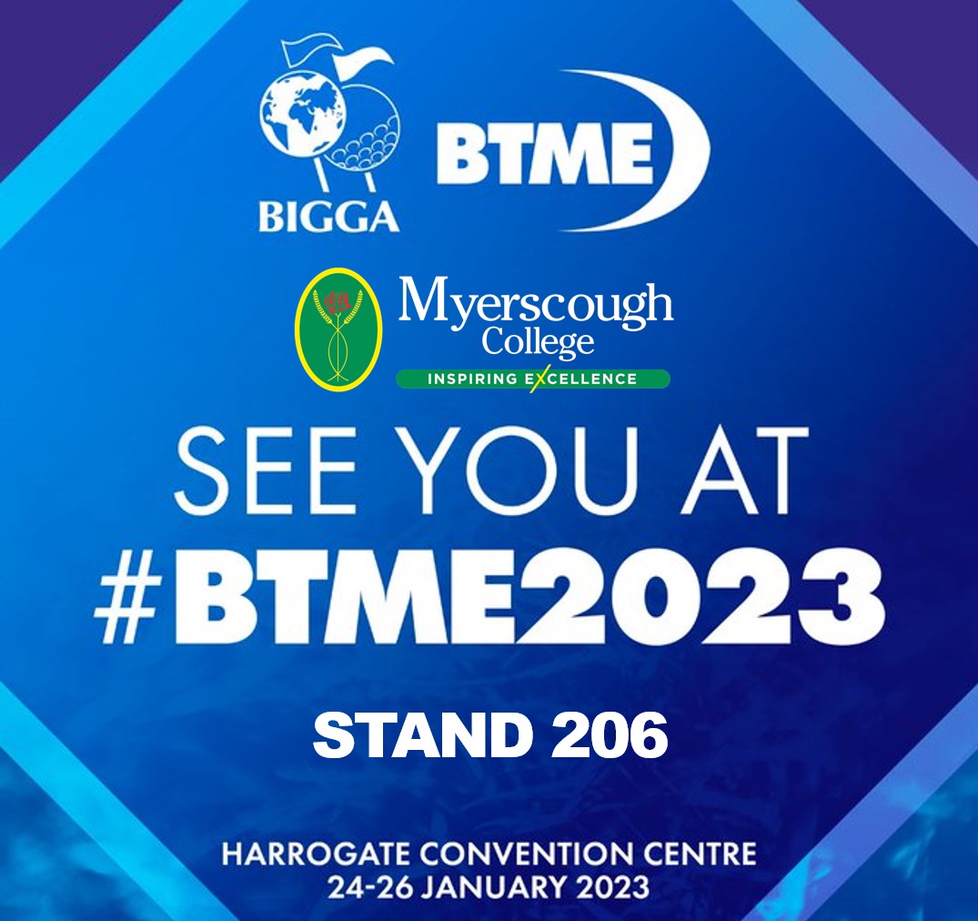 This time next week we will be half way through day 1 at <a href="/BIGGALtd/">British & International Golf Greenkeepers Assn.</a> #BTME2023 ⛳️
See the @myerscoughcoll team on Stand 206 for all things Education, Training and Apprenticeships
#seeyouatbtme #apprenticeships #greenkeeping #sportsturf