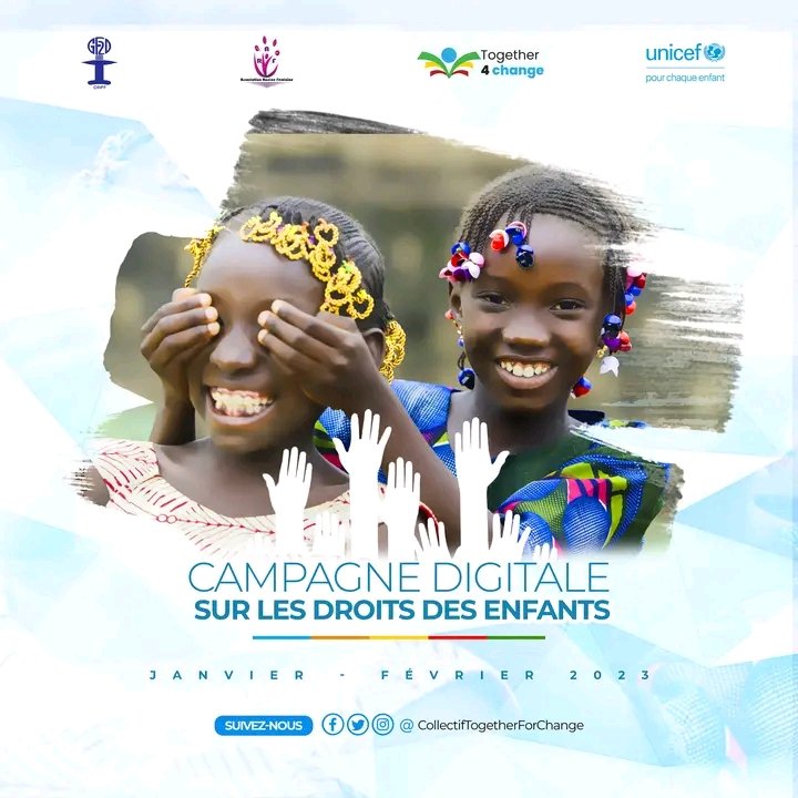 La campagne digitale sur les DROITS DES ENFANTS by  Together 4 Change & Unicef Togo c'est à partir de maintenant.

Accrochez-vous, pour en savoir plus dans les prochains jours pendant un mois plein.

#TgTwittos #DroitDesEnfants #UnicefTogo #CollectifT4C #JovialSodatonou