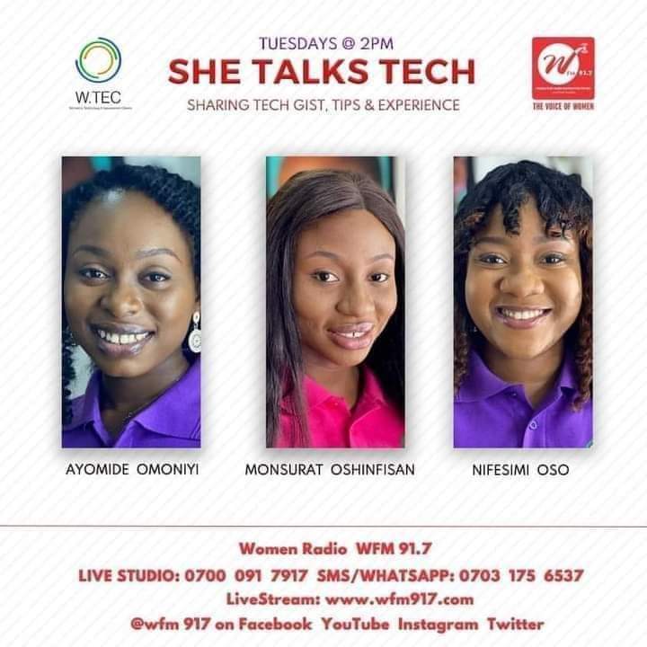wfm917's tweet photo. Join us today by 2pm today on She Talks Tech as we discuss "Life Of A Technepreneur" with Michael Ojo, Founder of Octave.
@wteconline
Live stream on https://t.co/UriTlCyQ8B 

@ayomi_omoniyi @oyin_glitters @nifey_oso 

#SheTalksTech 
#GirlsInSTEM 
#GirlsInTechnology 
#WomenInTech https://t.co/0sguWYRoxJ