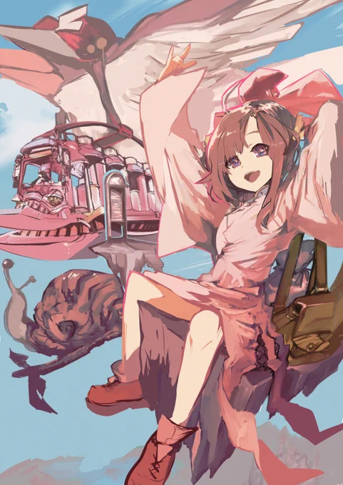 飛空艇と魔女と前書いた絵をちょいリメイクしました 
