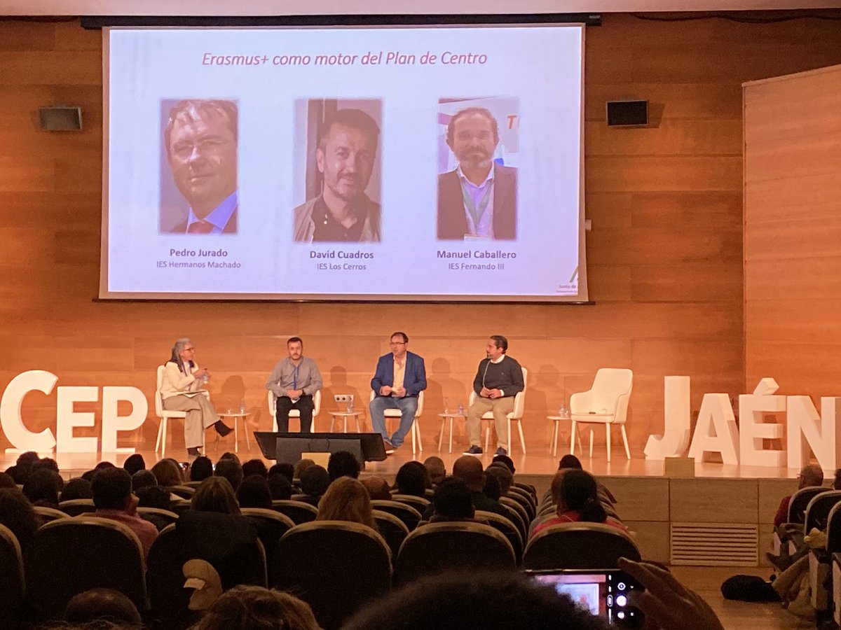 mgmmaths's tweet photo. Enriquecedores testimonios de @IESLosCerros @IESFernandoIII IES Hermanos Machado como motor del #ErasmusPlus en las I jornadas de difusión #erasmusAnd en @CEPJAEN1 con @sepiegob momentos de emoción de impacto en alumnado, profesorado e incluso familias https://t.co/f85qNE9sbs