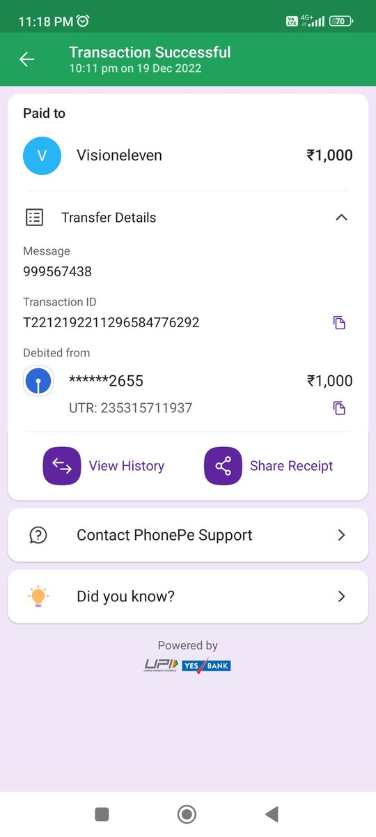 NailNagaraj's tweet image. #vision11 #Dream11 #visionsupport 
#govtofkarnataka #govtofindia 
Hello all please don&apos;t trust vision11 app they&apos;re scamming the customer because I have deposited 1000rs on 19/12/22 still I didn&apos;t receive my refund amount please I request u all to uninstall the app