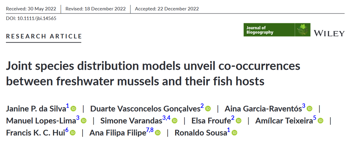 janinepdasilva's tweet photo. 👉New article from my PhD
What drives freshwater mussels' distribution and co-occurrence with fish hosts
Published in @JBiogeography 
https://t.co/C4GKk1yk23

#mussels #fish #freshwater #modeling #JSDM https://t.co/S1u1c57Ejk
