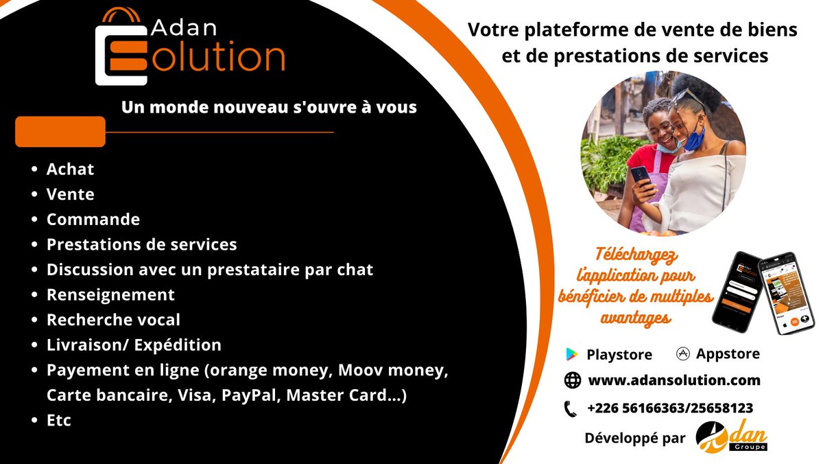 AdanSolution's tweet photo. Votre plateforme de vente de biens et de prestations de services!! https://t.co/dz9VxaxqiT