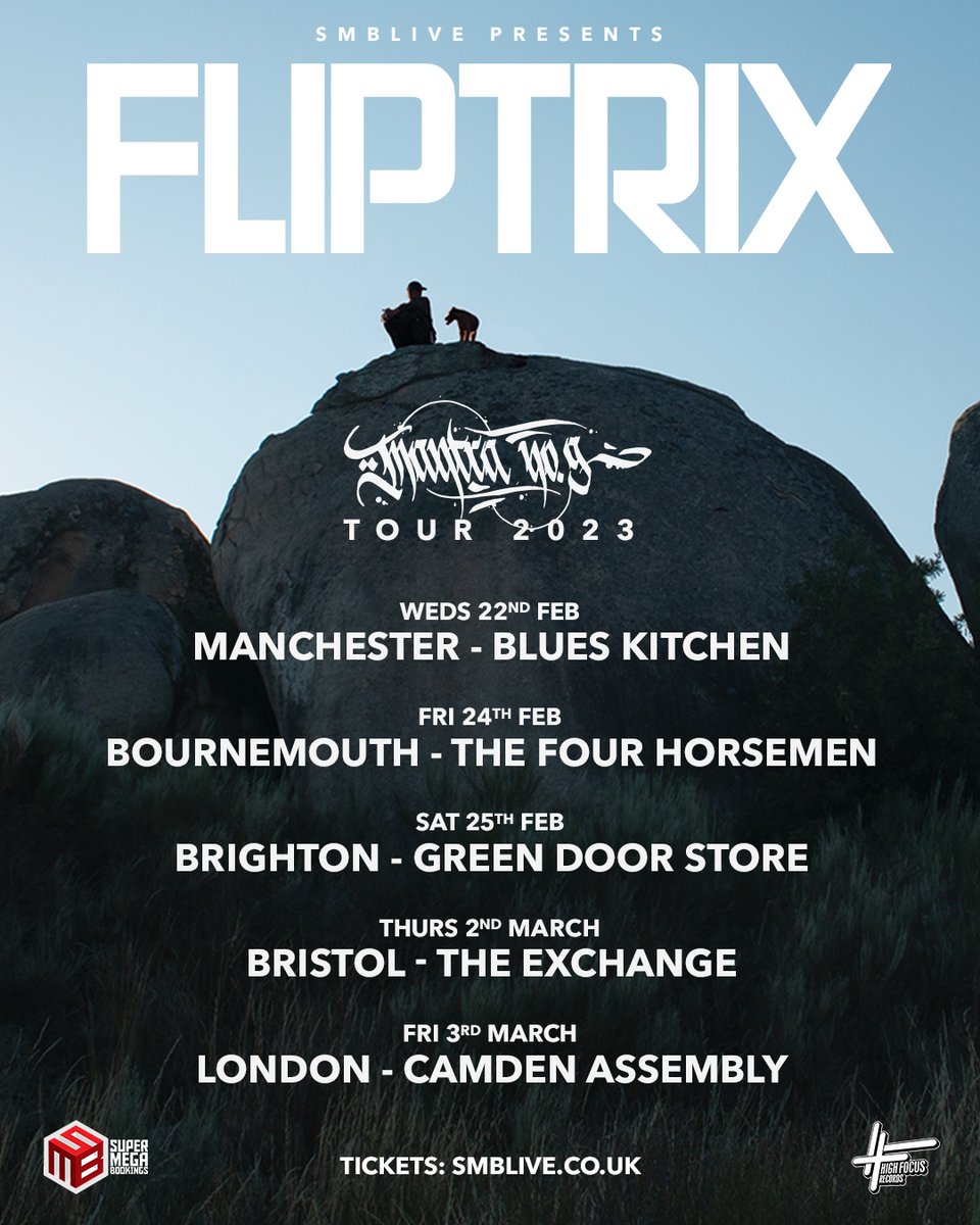 HighFocusUK's tweet photo. 🔥 @mrfliptrix returns to the UK for the ‘Mantra No. 9’ Headline tour this FEB / MAR with shows in Manchester, Bournemouth, Brighton, Bristol & London.
LIMITED TICKETS REMAIN >>> https://t.co/2gh2vfn1Of 🔥
.
#fliptrix #mantrano9 #highfocus https://t.co/bhrdwAOdn1