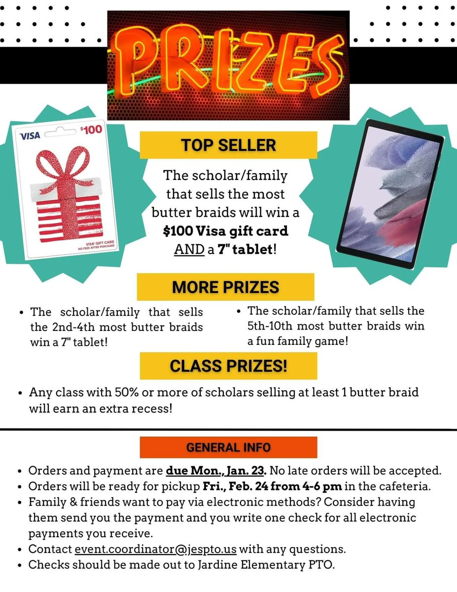 Butter braid orders can be turned in until January 23rd. Don't forget to order yours, they're delicious.