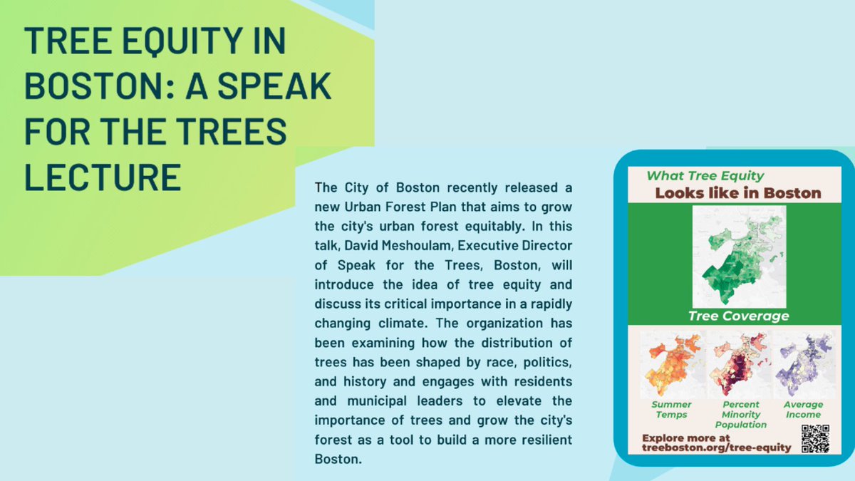 Speak for the Trees continues to grow Boston's urban forest and tree equity across the city. Join us on January 24th for a talk given by our Executive Director David Meshoulam to discuss the city's resilience in the face of climate change and the role of trees in this work.