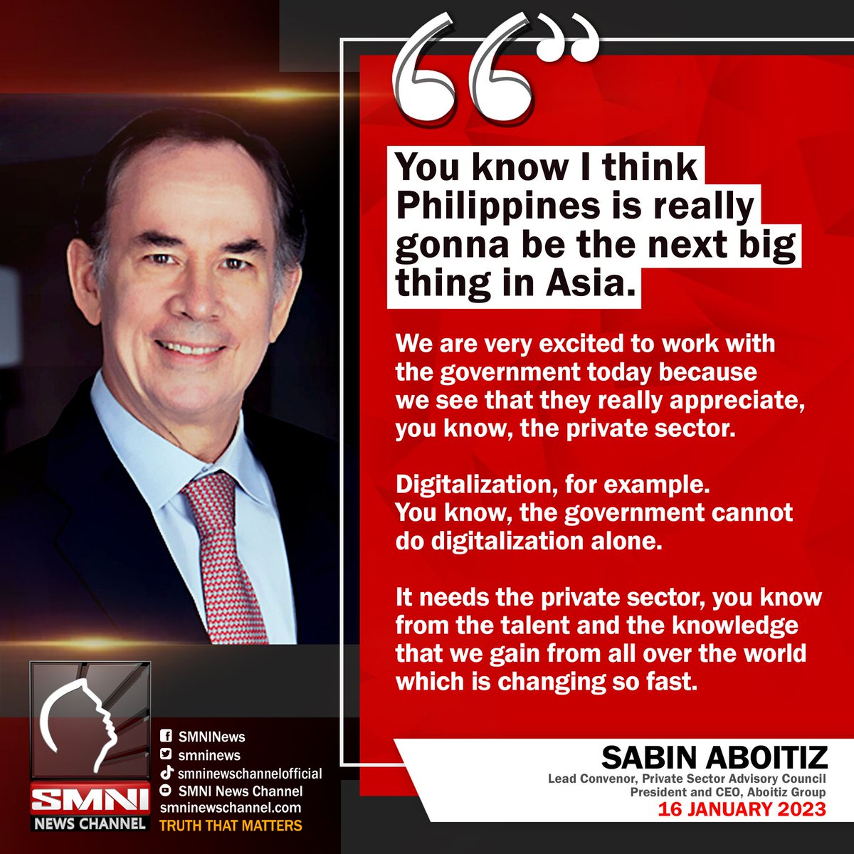 smninews's tweet photo. Philippines is the next big thing in Asia — Sabin Aboitiz https://t.co/1qryi69UQl