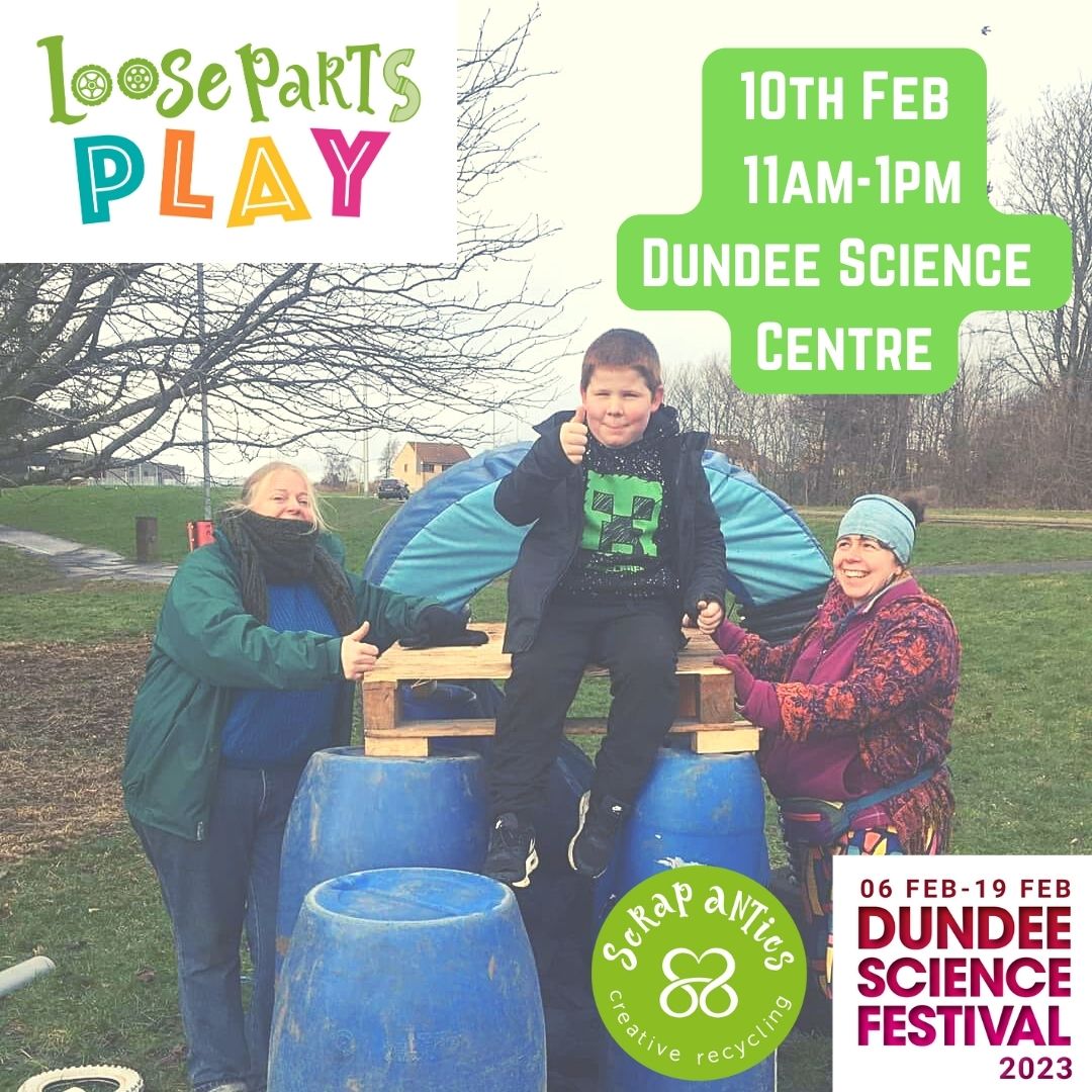 scrapantics's tweet photo. This year as part of #DundeeScienceFest23 , ScrapAntics are excited to offer a free, fun family play session! 🤸❤🥳

Come along to @DundeeSciCentre on 
10th February from 11am-1pm 
and become an environmental inventor! 🤓♻️
We know children have the answers! https://t.co/91n5PMfo9R