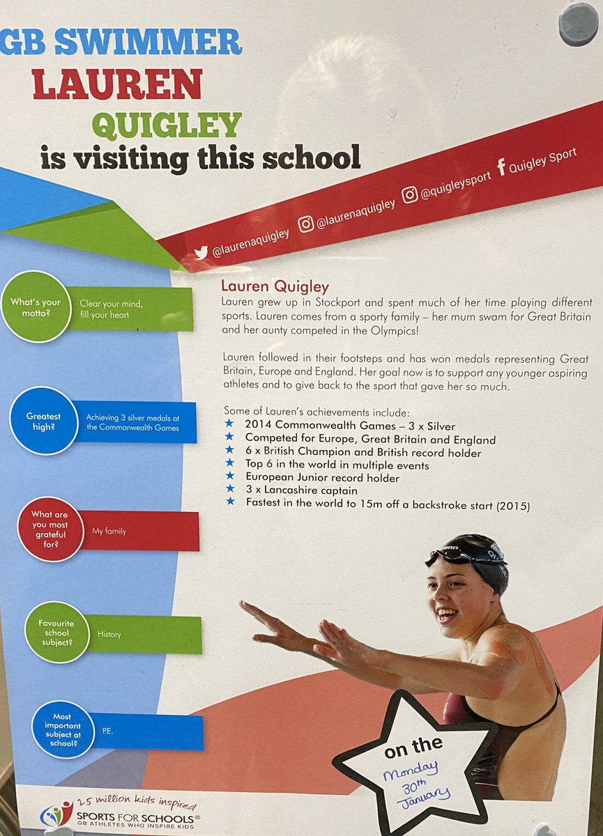 Please remember to get your sponsorship pledges collected ready for our visit from the amazing Lauren Quigley on Monday 30th January!!@sportsfs