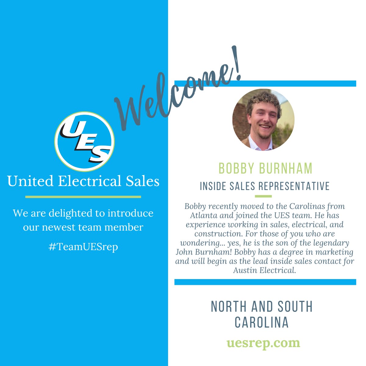 UESrep's tweet photo. #UESrep is growing again! We have added an Inside Sales Rep to the NC lineup, Bobby Burnham. We continue to grow to serve you better. https://t.co/bxdIUAyMbU has represented the highest-quality manufacturers of electrical construction materials, components, & supplies since 1946. https://t.co/IomjkL0v09