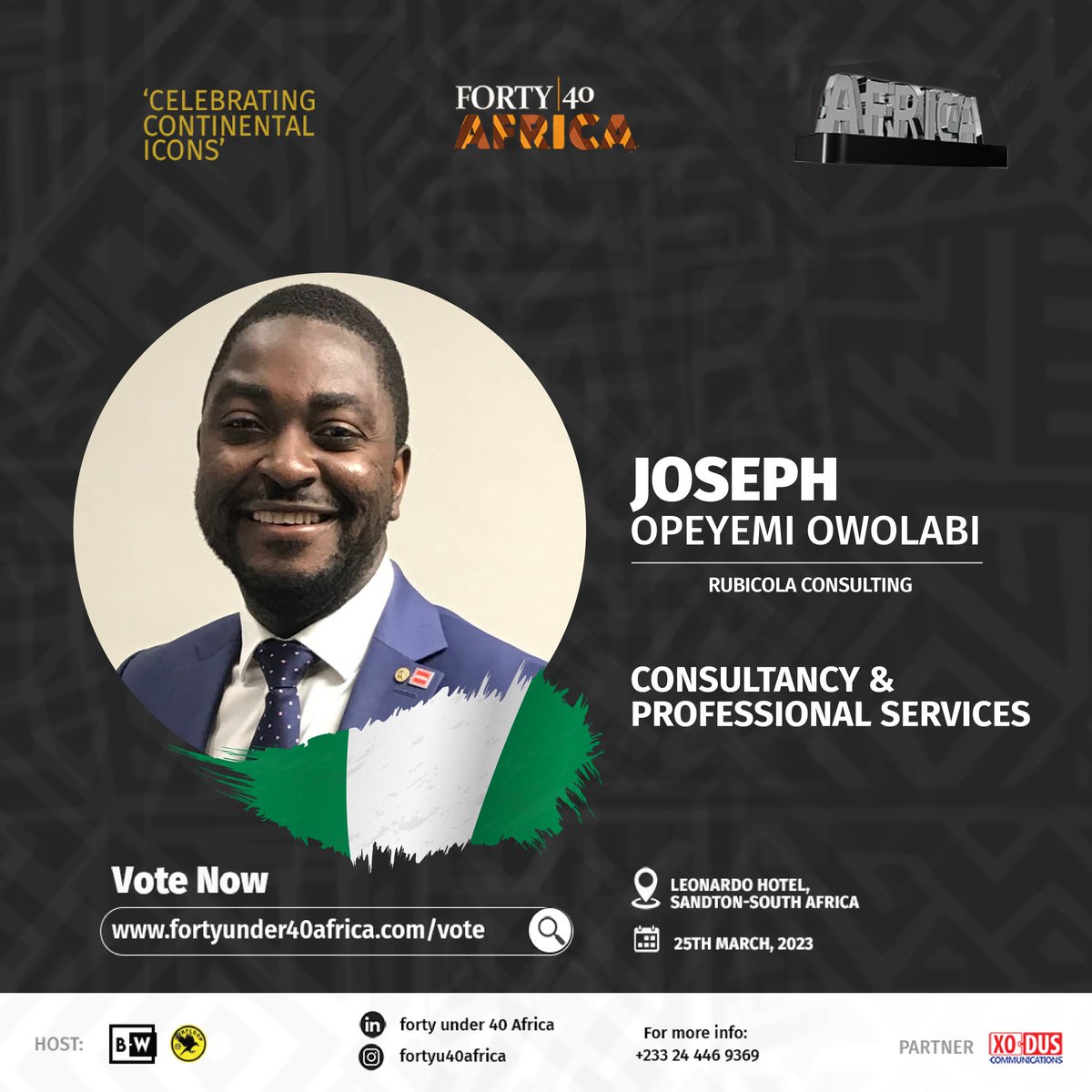 opejoe's tweet photo. Nominated for the Forty Under 40 Africa awards. Please vote using the link: https://t.co/3w1hfVvFJh

  @Fortyu40africa1 https://t.co/dOleZrnnUF