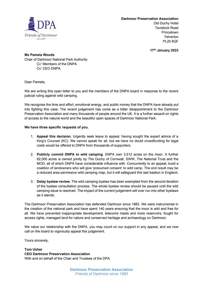 Today we have sent an open letter to the National Park Authority calling on them to vigorously appeal the disappointing wild camping judgement.