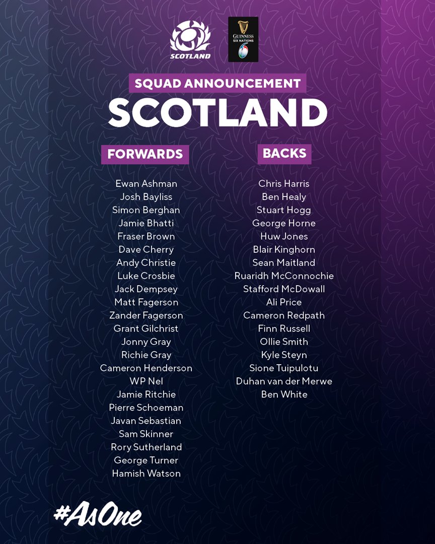 Scotlandteam's tweet photo. Your Scotland squad for the 2023 @SixNationsRugby is here 🏴󠁧󠁢󠁳󠁣󠁴󠁿

More ➡️ https://t.co/sjCbHftQhW https://t.co/6SrZWjPrB7