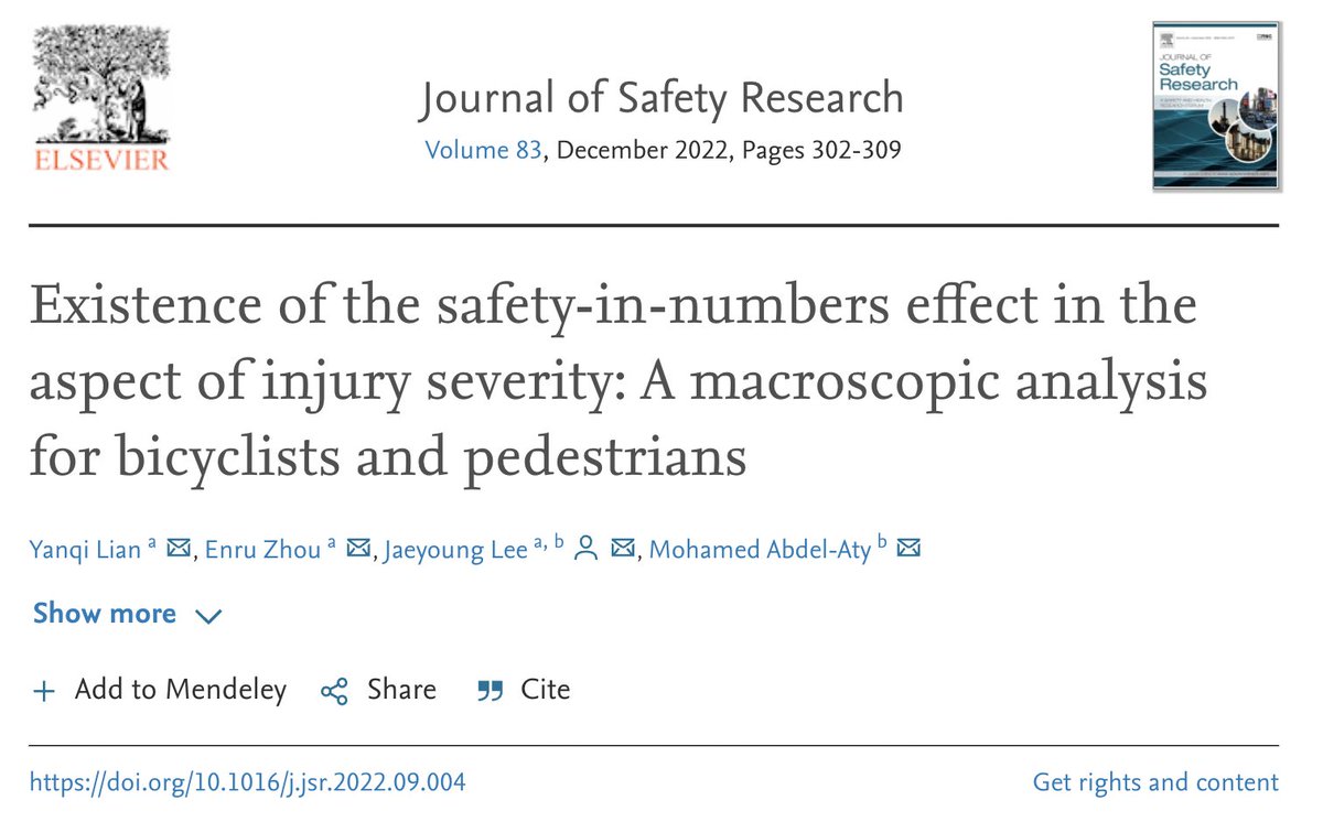 DavidZipper's tweet photo. Is there "safety-in-numbers" for those cycling and walking?

Researchers: "Results clearly revealed a lower proportion of severe injuries caused to bicyclists/pedestrians at a higher level of daily bicycle/pedestrian flows."

In other words: YES

https://t.co/KcyIExFFmK https://t.co/03x4fy7vvc