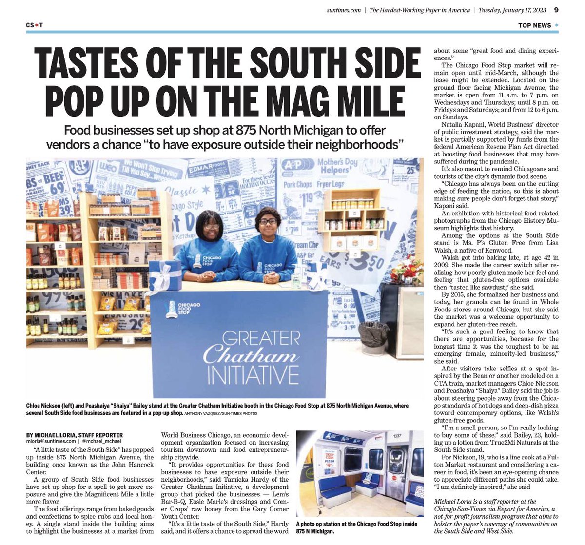 chicagosamir's tweet photo. Nice feature in todays @Suntimes on #ChicagoRecoveryPlan supported food pop up on @TheMagMile called “Chicago Food Stop” bringing neighborhood goods to our iconic high street. Great work @WorldBizChicago team! https://t.co/2bupENRZsq