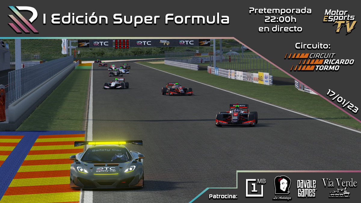 RacingTechChamp's tweet image. ¡Empezamos nuestra andadura!

Hoy arranca la I Edición del Campeonato de Súper Fórmula.

Primer evento que será la pretemporada de una edición que se espera muy apretada y emocionante.

A las 22:00 en directo en Twitch con los chicos de @motoresportstv.

¡Os esperamos!