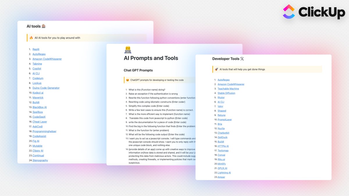 ChatGPT is free.

But it's a matter of how well you use it.

That's why I made this free document for you:

• 25+ ChatGPT prompts
• 60+ AI and dev tools
• 35+ Low/No code

To get it,

• Like
• Reply '👋'
• Follow me (so that I can DM)