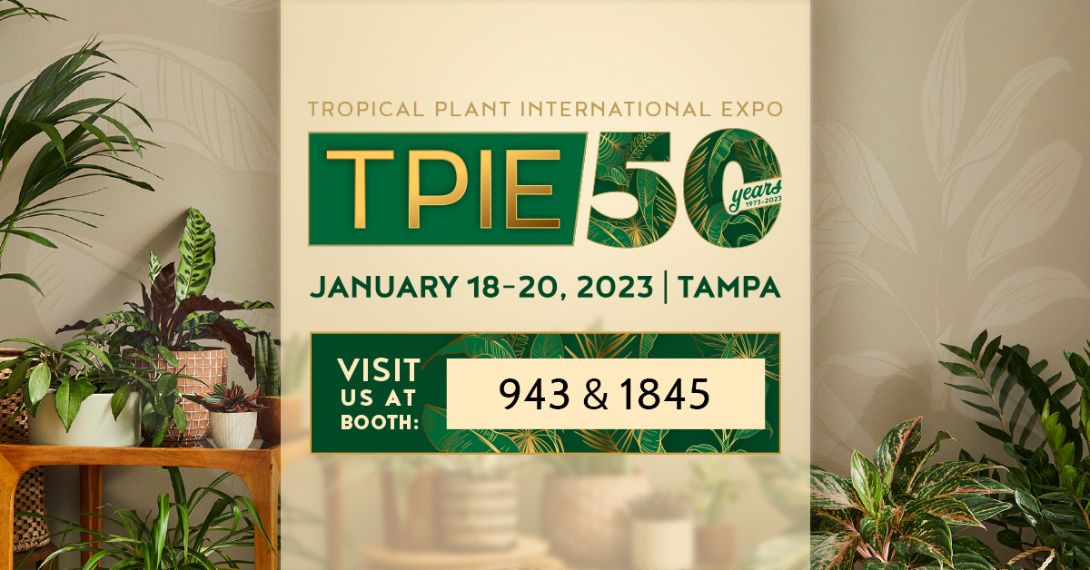SurelocWolverin's tweet image. We've got a busy week!  We'll be at the Tropical Plant International Expo January 18-20 in Tampa, Florida.  We're  in booths 943 &amp;amp; 1845, so be sure to stop by and say hi! #tropicalplantinternationalexpo  #tpie #tpie2023