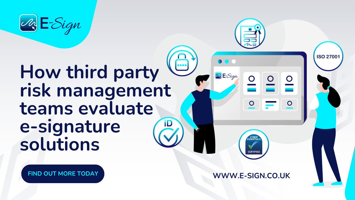 Selecting an #eSignature solution may seem hard as we handle highly sensitive information. E-Sign has policies & procedures in place to protect a secure information infrastructure, including being ISO 27001 & Cyber essentials accredited. #ThirdPartyRiskManagement