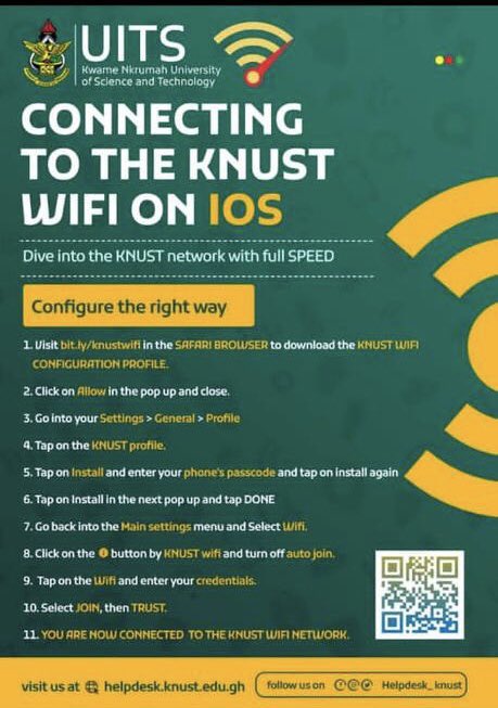 CampusVoiceGh's tweet photo. #DearFresher,

Follow the procedures to connect to the KNUST WiFi on iOS for all your research and online studies.

@CampusVoiceGh 
#Knust https://t.co/J4EtXFbRjd