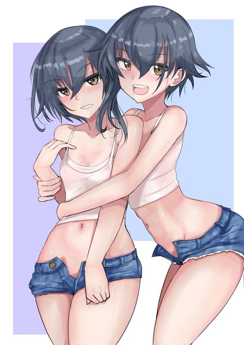 あげたつもりで忘れてた、、、、二パさんのホットパンツ合同で描かせていただいた伊13、伊14です 