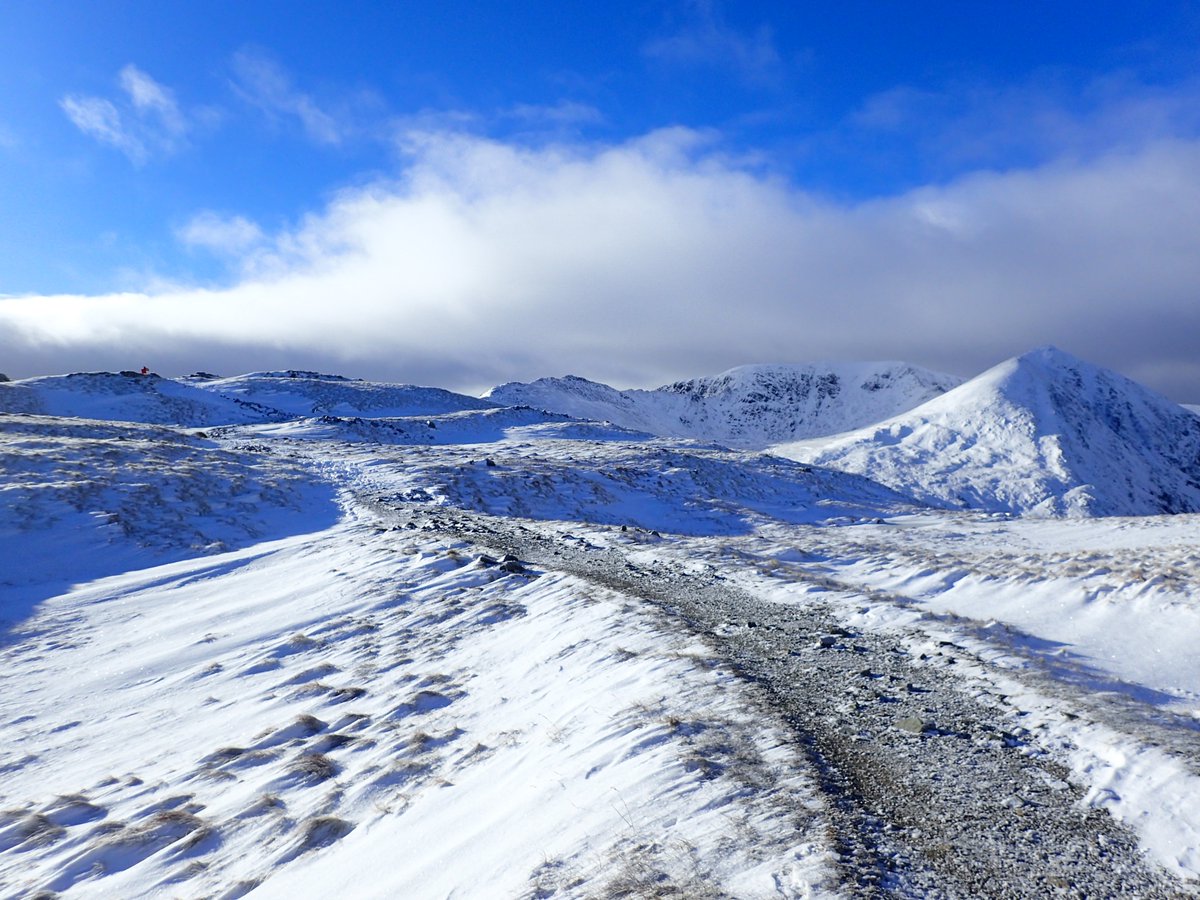 Helvellyn, Catstye Cam &amp; the Edges from Birkhouse Moor showing the snow conditions on windswept ground at c700m.  Aside from compacted snow on popular routes, the majority of the snowpack was soft powder.  Jon