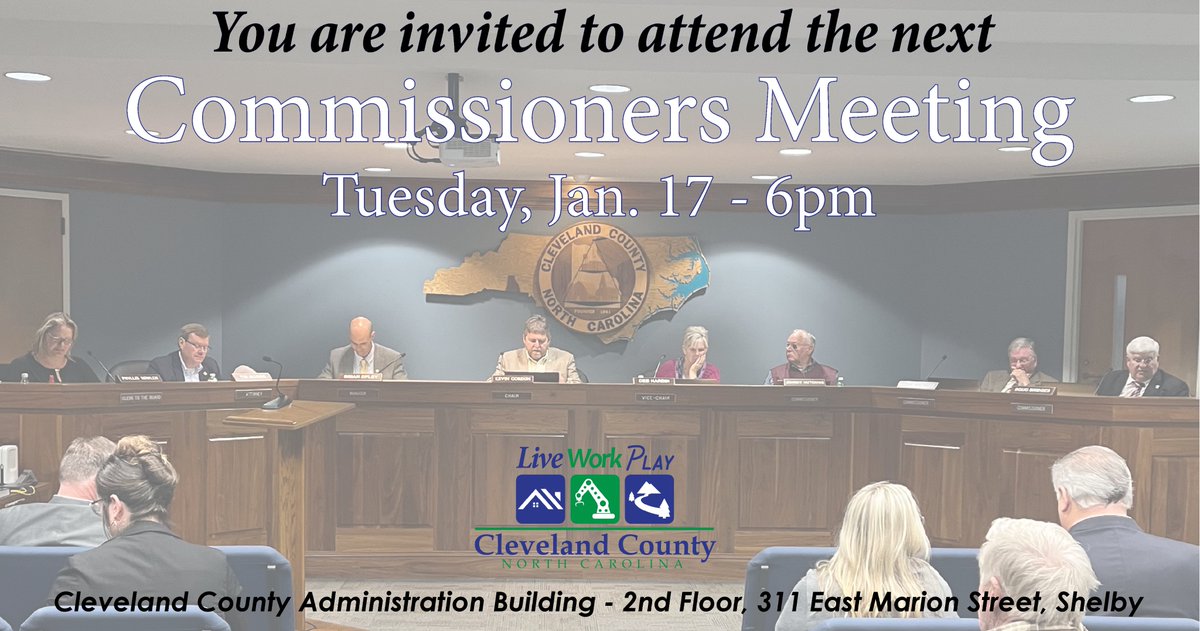Cleveland County, NC (@clevelandcounty) on Twitter photo You are invited to attend tonight's Board of Commissioners meeting at 6pm in the County Administration Building, 311 East Marion Street, Shelby, NC, or tune in live online at: youtube.com/c/ClevelandCou…
Here is a link to the agenda: cleveland.novusagenda.com/agendapublic/
#makingourcommunitybetter You are invited to attend tonight's Board of Commissioners meeting at 6pm in the County Administration Building, 311 East Marion Street, Shelby, NC, or tune in live online at: youtube.com/c/ClevelandCou…
Here is a link to the agenda: cleveland.novusagenda.com/agendapublic/
#makingourcommunitybetter