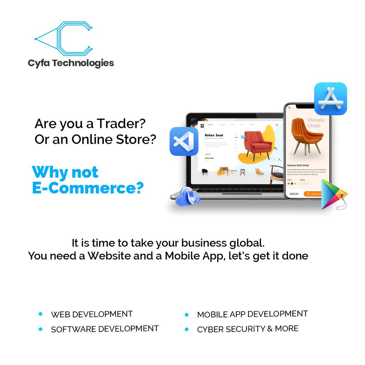 Cyfatechnology's tweet photo. Let take your business/services global 👏. 

Your brand needs to be heard/ seen let’s give it the visibility and awareness it deserves.

 Let’s launch your brand / ideas out of box 📦 @cyfa_tecnologies has what it takes.

#webdeveloper #DigitalMarketing #graphiccontent https://t.co/idlgj7Fg9p
