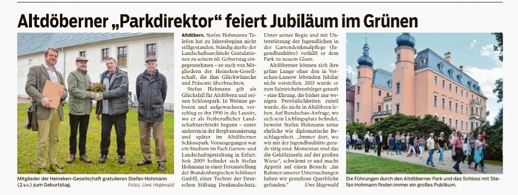 Heineken_eV's tweet photo. Ein Glücksfall für #Altdöbern und den Schlosspark! Stefan Hohmann, der zusammen mit der internationalen Jugendbauhütte Gartendenkmalpflege #ijgd die Parkanlagen pflegt und restauriert, wurde Anfang Januar 60. Die #CarlHeinrichvonHeineken-Gesellschaft gratuliert herzlich! https://t.co/VeAwrREKQr