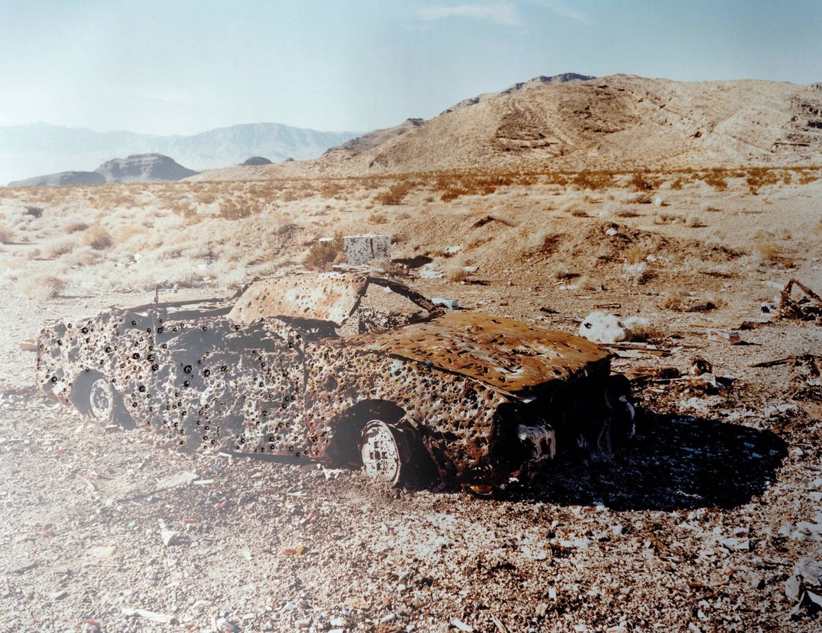 TaiyoNico's tweet photo. The Great Unreal #9 @AssemblyCurated
 
In 2005 we stumbled over a shooting range in the middle of the desert. Years later we tried to find the place but not even the local gun clubs could help us find it. That car-cass would have made an amazing ready made sculpture.. https://t.co/AnVmmwqg9G