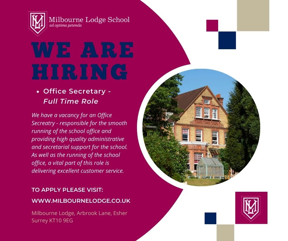 milbournelodge's tweet image. Come and join a fantastic Prep school in the heart of Surrey. We are looking for an Office Secretary to join our team. Visit milbournelodge.co.uk/about-us/job-v…
#surreyprep #vacancies #adminroles