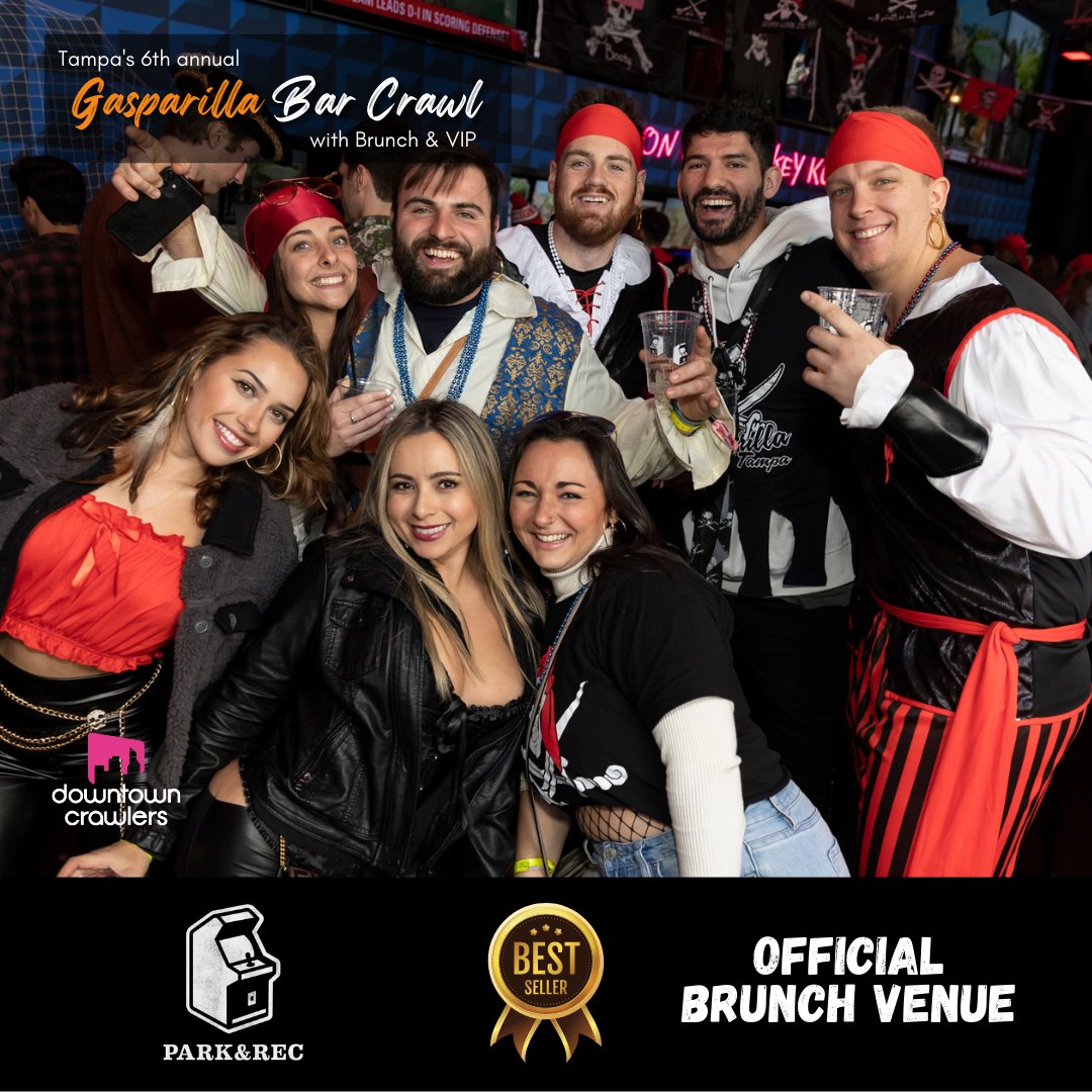 DowntownCrawler's tweet photo. Say ahoy to our distinguished mateys at @parkrectpa 💯️One of our top rated Brunch Venues for #Gasparilla 2023! Enjoy a delish Buffet Style Brunch with Bottomless Mimosas from 9am-12pm. 

‼️ Limited availability! Get your tickets today. 
https://t.co/z9em5gPQUd
#brunch #barcrawl https://t.co/9ZRmJ07Aw1