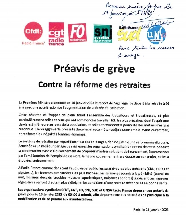 Unsa_RF's tweet photo. L'Unsa Radio France appelle tous les salariés à cesser le travail pour une grande #Manif19Janvier contre la #ReformesDesRetraites https://t.co/KTMMzMpgP7