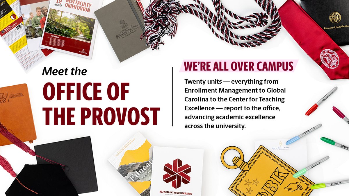 University of South Carolina Provost (@uofscprovost) on Twitter photo More than 20 units report to our office β everything from <a href="/UofSCAdmissions/">USC Admissions</a> to <a href="/UofSC_CTE/">UofSC CTE</a>. <a href="/UofSC/">University of South Carolina</a> would not be the same without the support these units provide to faculty, staff and students.
A π§΅ highlighting their impact. More than 20 units report to our office β everything from <a href="/UofSCAdmissions/">USC Admissions</a> to <a href="/UofSC_CTE/">UofSC CTE</a>. <a href="/UofSC/">University of South Carolina</a> would not be the same without the support these units provide to faculty, staff and students.
A π§΅ highlighting their impact.