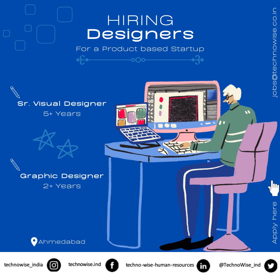 TechnoWise_ind's tweet image. 𝐔𝐧𝐥𝐞𝐚𝐬𝐡 ... 𝐌𝐚𝐫𝐤𝐞𝐭 ... 𝐲𝐨𝐮𝐫 𝐂𝐫𝐞𝐚𝐭𝐢𝐯𝐢𝐭𝐲!
📝 𝙎𝙧. 𝙑𝙞𝙨𝙪𝙖𝙡 𝘿𝙚𝙨𝙞𝙜𝙣𝙚𝙧, 5+ Years
📝 𝙂𝙧𝙖𝙥𝙝𝙞𝙘 𝘿𝙚𝙨𝙞𝙜𝙣𝙚𝙧, 2+ Years
#VisualDesigner #AdAgency #MarketingCollateral #Design #GraphicDesign #AdobePhotoshop #Ahmedabad
#TechnoWise_India