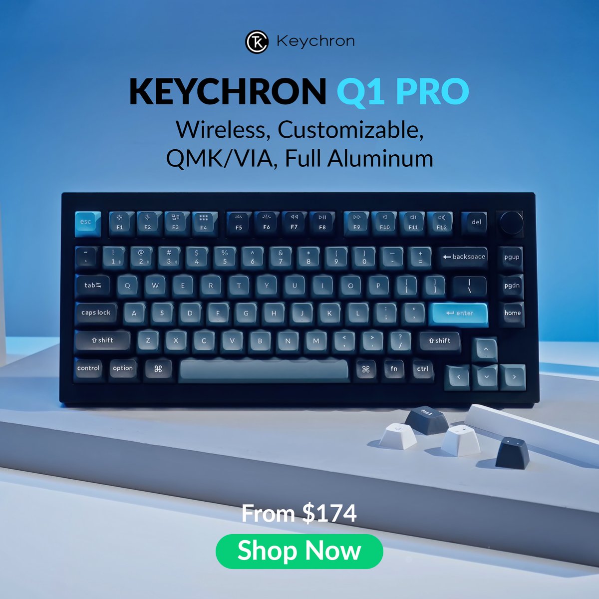 KeychronMK's tweet photo. Meet Q1 Pro, a groundbreaking full-metal custom wireless mechanical keyboard is live on #Kickstarter.

Connect the Q1 Pro with up to 3 devices wirelessly, plus QMK/VIA, double-gasket, hot-swappable features, and more. Pre-order from $174👉🏻https://t.co/WFhEEOTT7u

#KeychronQ1Pro https://t.co/YYTM93Y5fD