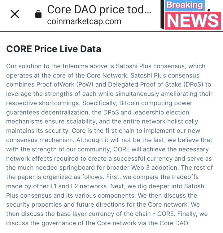 CoreSatoshiPlus's tweet photo. #CoinMarketCap has listed #CoreDAO. Presently, #CORE is under "untracked listing" as official trading price hasn't started. We anticipate to see real-time price of $CORE as soon as Exchanges start trading.
Visit here CMC : https://t.co/o0d9w3lBhy

Retweet to support.
#SatoshiPlus https://t.co/j5F6rcYRL7