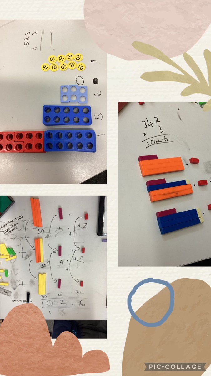 Some great concrete exploration of multiplying decimals in Year 6 today. 3 representations, all used by the children to explain how they multiply decimals. @Numicon @MathsAtBartons #maths #cpa #numicon